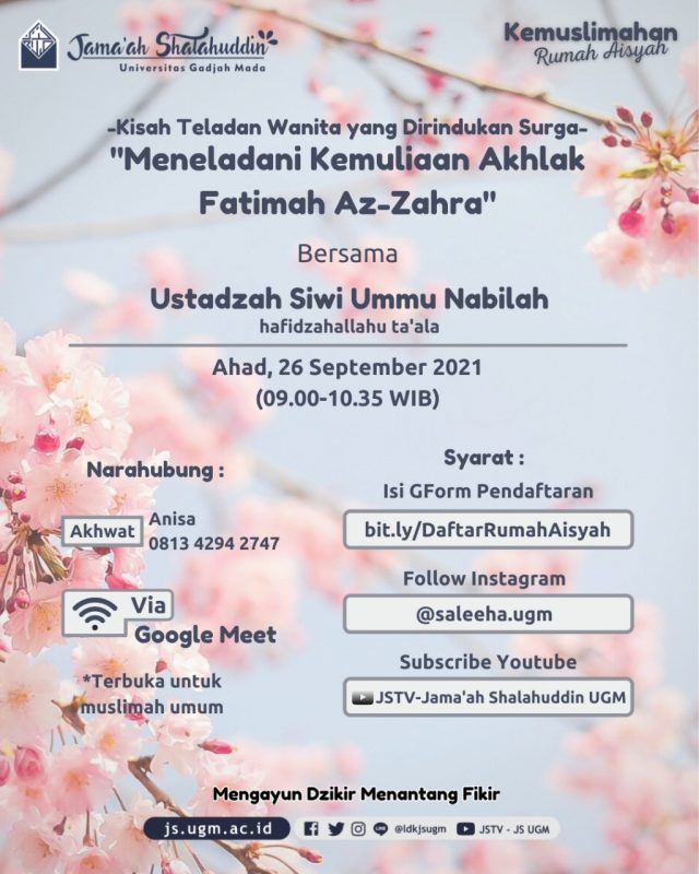 Kajian Rumah Aisyah 3 sesi 2 dengan subtema Meneladani Kemuliaan Akhlak Fatimah Az-Zahra